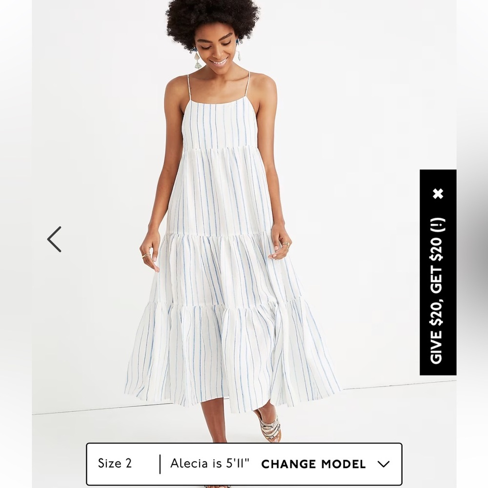 Madewell Midi Dress in Linen Stripe NWT